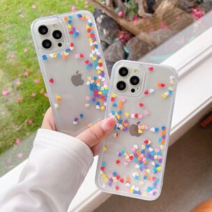 カラフルハートのキラキラiPhoneケース